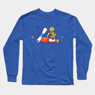 Scholarship, Certificate, Book And Gold Coin Cartoon Long Sleeve T-Shirt